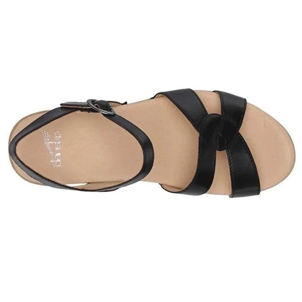Dansko Black Leather Wedge Sandals